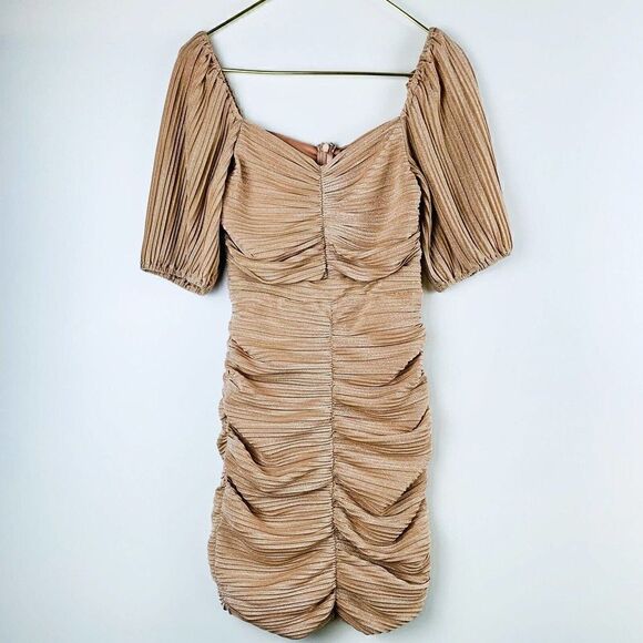 Lulus Women’s sz S Ruche Hour Blush Pink and Silver Ruched Bodycon Dress - Picture 5 of 10